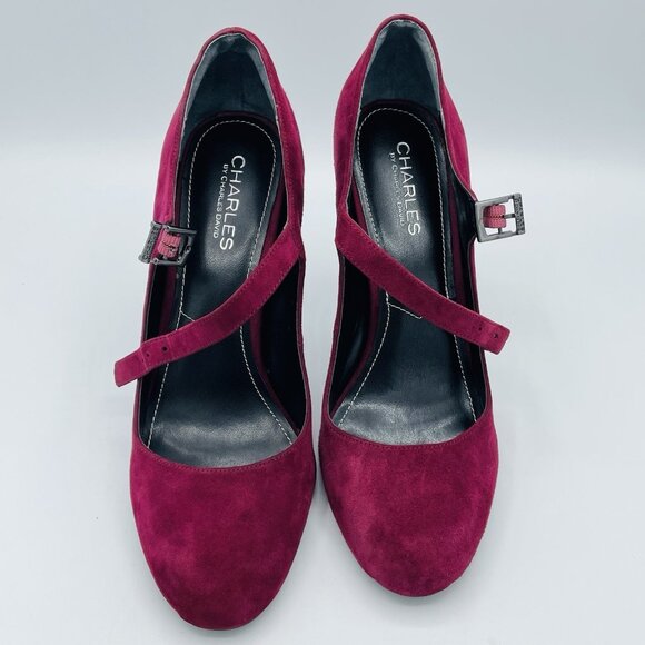 Charles by Charles David Heels Womens 8.5 Maroon Leather Mary Jane Sandals Comfy - Picture 9 of 11